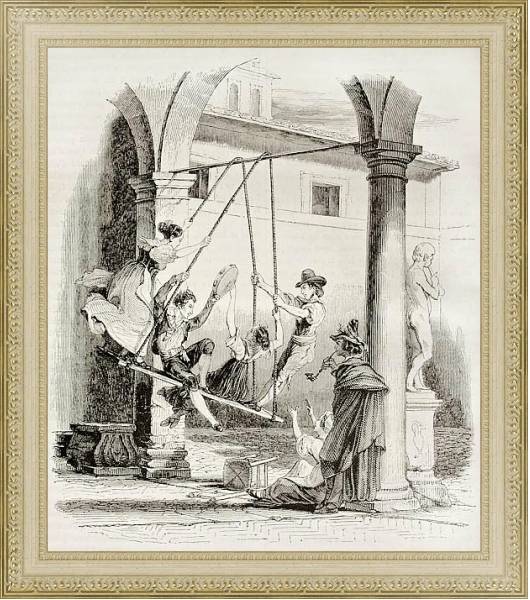Постер Canofiena old illustration (antique Italian swing). Published on Magasin Pittoresque, Paris, 1842 с типом исполнения Акварель в раме в багетной раме 484.M48.725