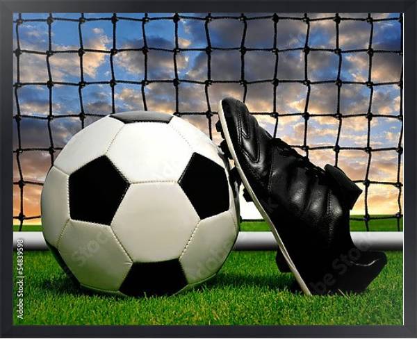Постер Футбольный мяч и бутса с типом исполнения На холсте в раме в багетной раме 1727.8010