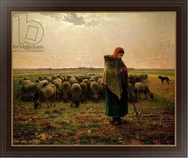 Постер Shepherdess with her Flock, 1863 с типом исполнения На холсте в раме в багетной раме 1.023.151