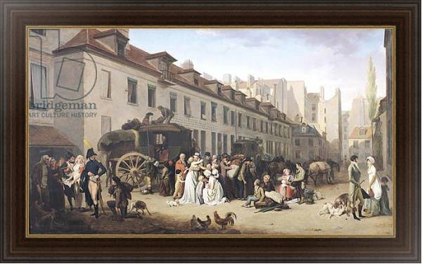 Постер The Arrival of a Stagecoach at the Terminus, rue Notre-Dame-des-Victoires, Paris, 1803 с типом исполнения На холсте в раме в багетной раме 1.023.151