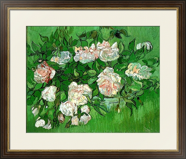 Постер Натюрморт: розовые розы с типом исполнения Под стеклом в багетной раме 1.023.036
