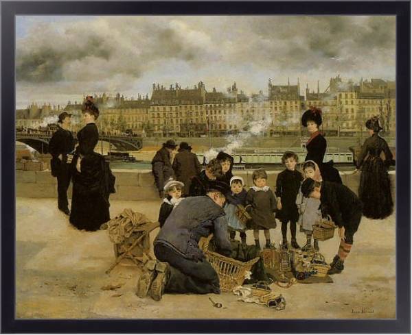 Постер Children With a Toy Seller on the quai du Louvre с типом исполнения На холсте в раме в багетной раме 221-01