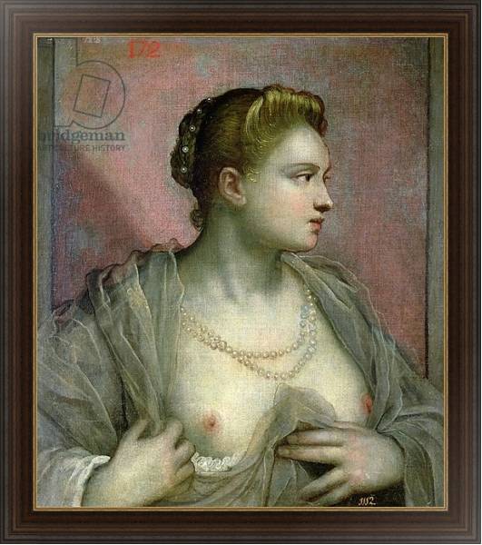 Постер Portrait of a Woman Revealing her Breasts, c.1570 с типом исполнения На холсте в раме в багетной раме 1.023.151