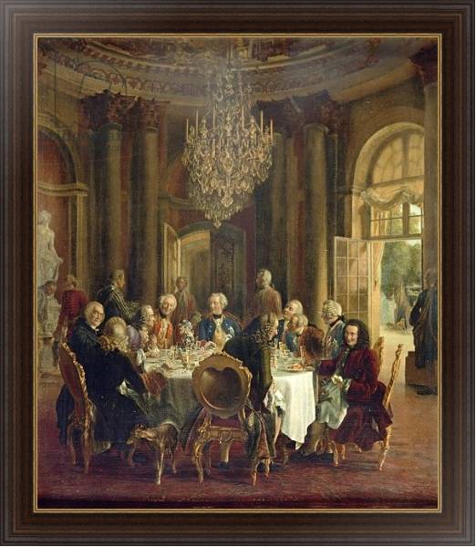 Постер Dinner Table at Sanssouci, 1850 с типом исполнения На холсте в раме в багетной раме 1.023.151