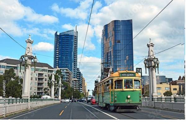 Постер Трамвай в Мельбурне, Австралия с типом исполнения На холсте без рамы