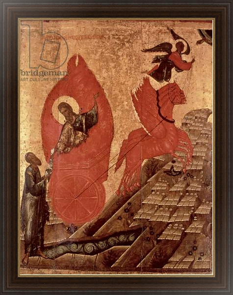 Постер The Ascension of Elijah, icon, Pskov School, c.1650 с типом исполнения На холсте в раме в багетной раме 1.023.151