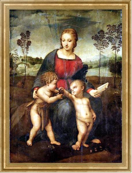 Постер Мадонна со щеглом. Мария с младенцем и Иоанном Крестителем с типом исполнения На холсте в раме в багетной раме NA033.1.051