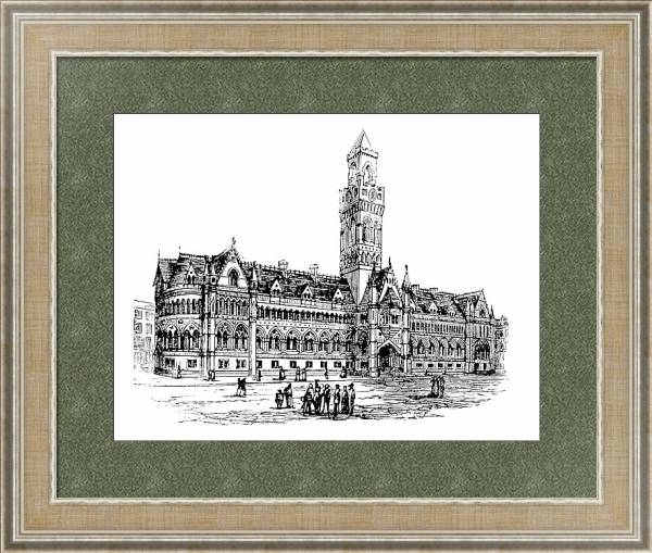 Постер Bradford City Hall, Bradford, West Yorkshire, United Kingdom, vintage engraving in the 1890s с типом исполнения Акварель в раме в багетной раме 485.M40.584