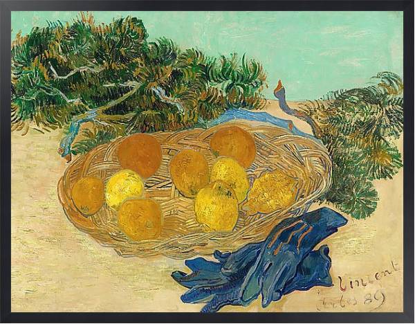 Постер Натюрморт с апельсинами, лимонами и синими перчатками с типом исполнения На холсте в раме в багетной раме 1727.8010
