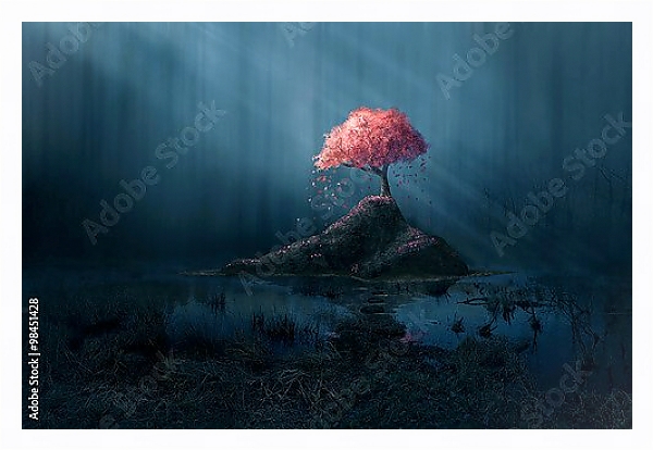 Постер Розовое дерево с типом исполнения На холсте в раме в багетной раме 221-03