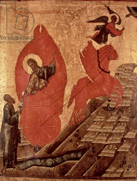 Постер The Ascension of Elijah, icon, Pskov School, c.1650 с типом исполнения На холсте без рамы