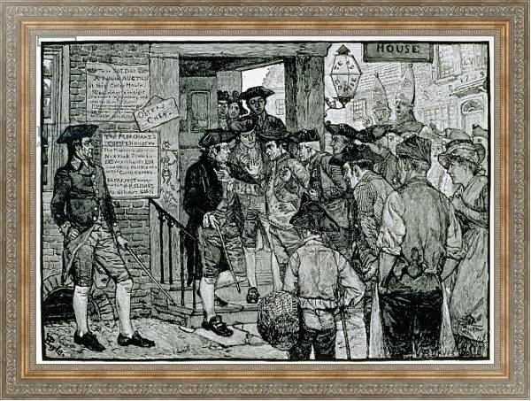 Постер The Mob Attempting to Force a Stamp Officer to Resign, from Harper's Magazine, 1882 с типом исполнения На холсте в раме в багетной раме 484.M48.310