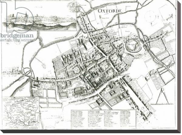 Постер Map of Oxford, 1643 с типом исполнения На холсте без рамы