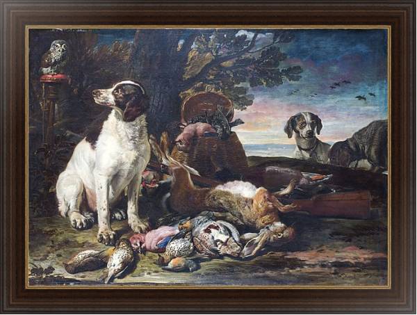 Постер Мертвые птицы и игра с собаками и совой с типом исполнения На холсте в раме в багетной раме 1.023.151