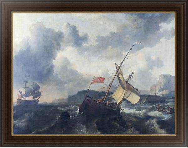 Постер Английское судно в бурном море с типом исполнения На холсте в раме в багетной раме 1.023.151