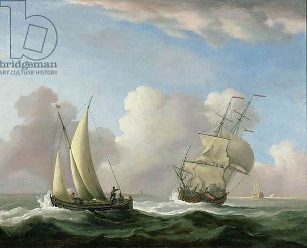Постер A Man-o'-War in a Swell and a Sailing Boat с типом исполнения На холсте без рамы