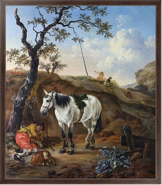 Постер Белая лошадь у спящего мужчины с типом исполнения На холсте в раме в багетной раме 221-02