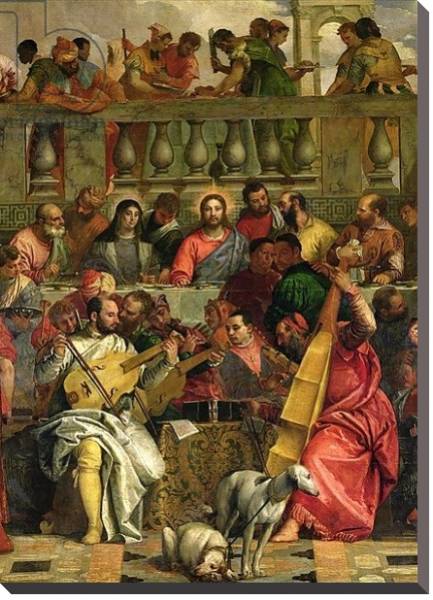 Постер The Marriage Feast at Cana, detail of Christ and musicians, c.1562 с типом исполнения На холсте без рамы