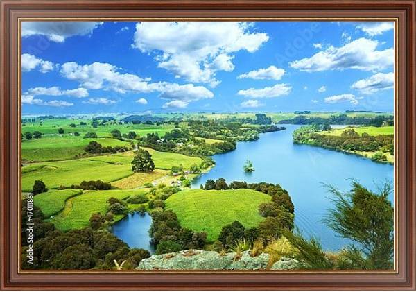 Постер Новозеландский пейзаж с типом исполнения На холсте в раме в багетной раме 35-M719P-83