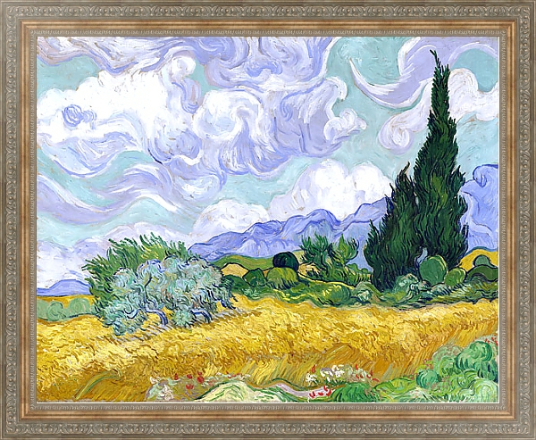 Постер Пшеничное поле с кипарисами с типом исполнения На холсте в раме в багетной раме 484.M48.310