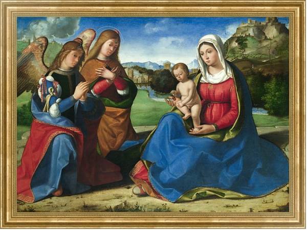 Постер Дева Мария и младенец с двумя ангелами с типом исполнения На холсте в раме в багетной раме NA033.1.051
