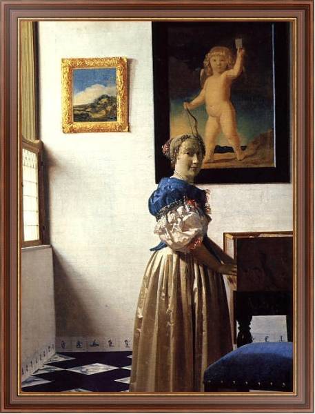 Постер Дама, стоящая у спинета с типом исполнения На холсте в раме в багетной раме 35-M719P-83