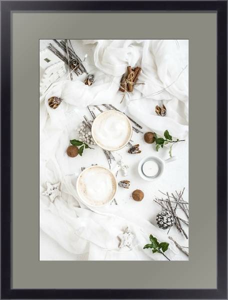 Постер Чашка кофе в холодный зимний день с типом исполнения Под стеклом в багетной раме 221-01