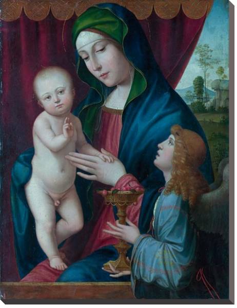 Постер Дева Мария с ребенком и ангел с типом исполнения На холсте без рамы