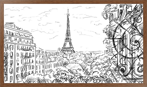 Постер Париж в Ч/Б рисунках #44 с типом исполнения На холсте в раме в багетной раме 1727.4310