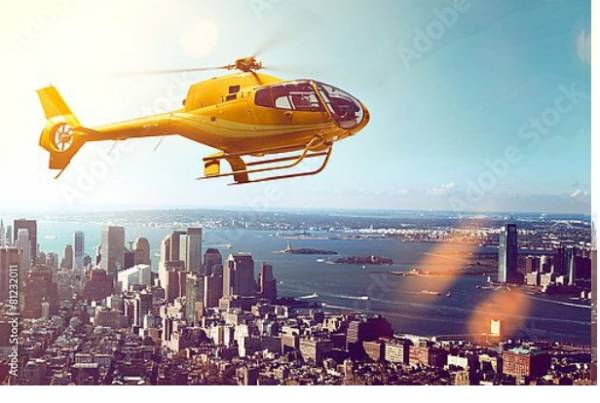 Постер Вертолет над городом с типом исполнения На холсте без рамы