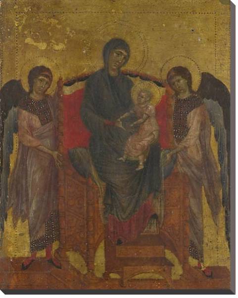 Постер Дева Мария с ребенком, окруженная двумя ангелами с типом исполнения На холсте без рамы