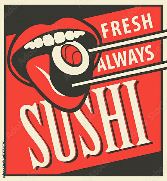 Постер Ретро реклама для суши с типом исполнения На холсте без рамы