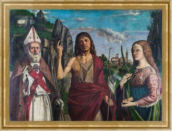 Постер Святой Зено, Иоанн Креститель и женщина-мученик с типом исполнения На холсте в раме в багетной раме NA033.1.051