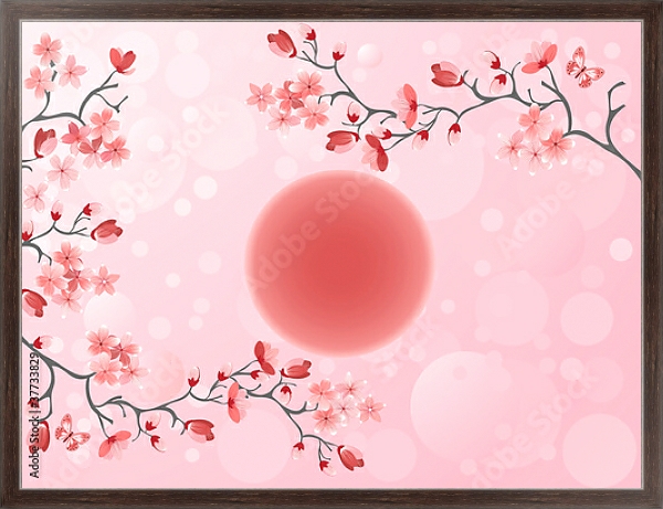 Постер Вишневый розовый цвет с типом исполнения На холсте в раме в багетной раме 221-02