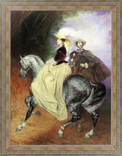 Постер Всадники (Портрет Е.И.Мюссара и Э.Мюссар). 1832 с типом исполнения На холсте в раме в багетной раме 484.M48.310