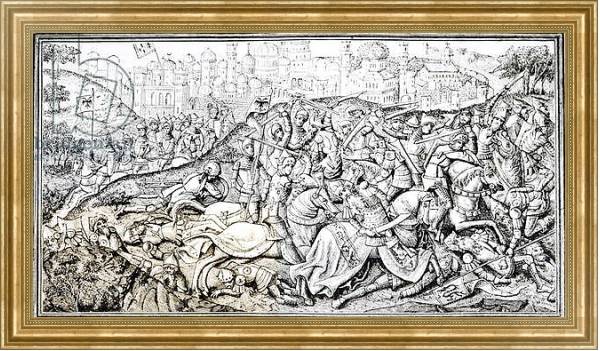 Постер Facsimile of the Conquest of Jerusalem by Charlemagne, from the 'Chroniques de Charlemagne' с типом исполнения На холсте в раме в багетной раме NA033.1.051