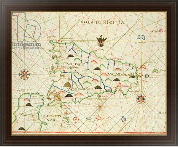 Постер Sicily and the Straits of Messina, from a nautical atlas, 1646 с типом исполнения На холсте в раме в багетной раме 1.023.151