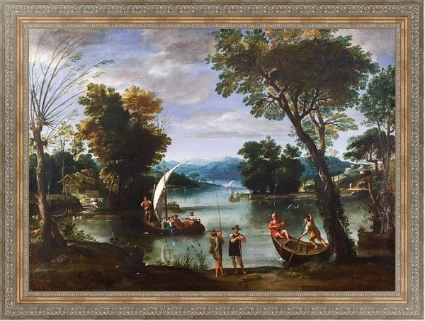 Постер Пейзаж с рекой и лодками с типом исполнения На холсте в раме в багетной раме 484.M48.310
