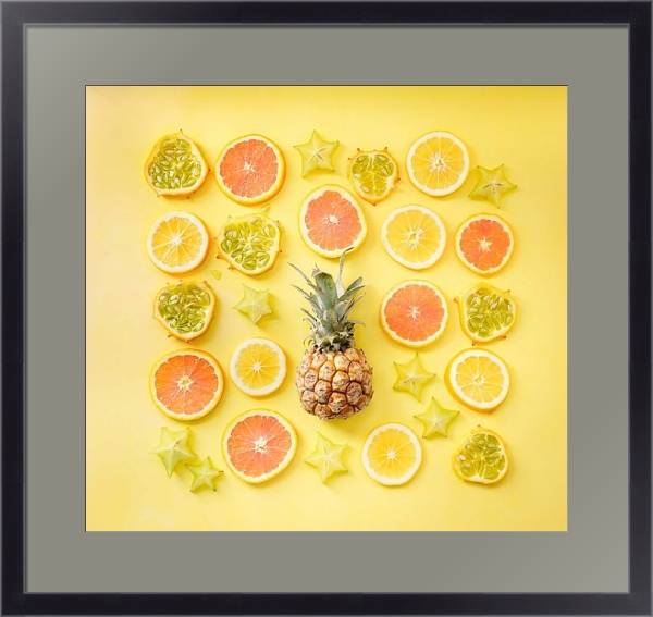 Постер Цитрусовая композиция из сочных фруктов с типом исполнения Под стеклом в багетной раме 221-01