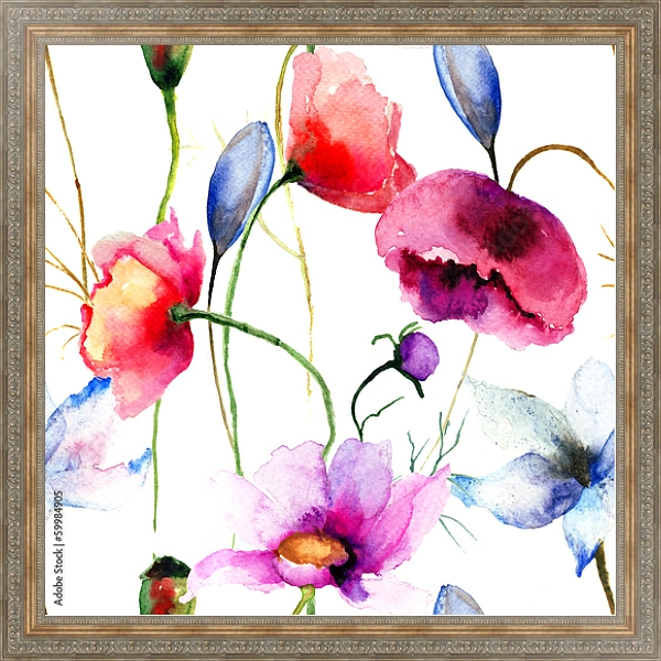 Постер Акварель. Дикие цветы 2 с типом исполнения На холсте в раме в багетной раме 484.M48.310