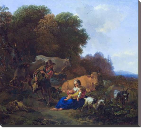 Постер Крестьянин, играющий с женщиной и ребенком с типом исполнения На холсте без рамы