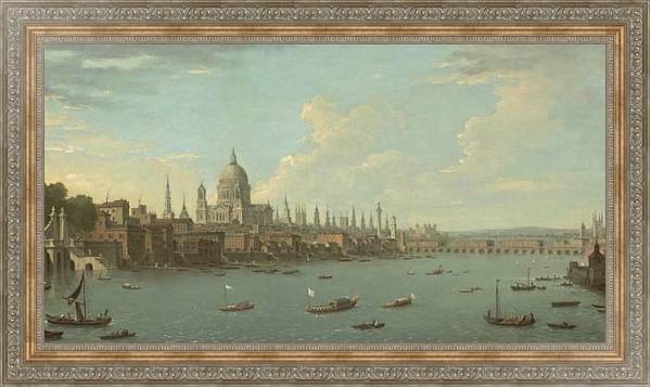 Постер Вид на Лондон, Темзу и собор Святого Павла с типом исполнения На холсте в раме в багетной раме 484.M48.310