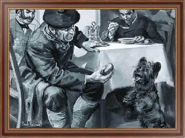 Постер Unidentified restaurant scene of man eating soup and another feeding dog с типом исполнения На холсте в раме в багетной раме 35-M719P-83