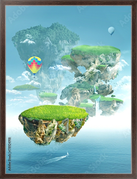 Постер Летающие острова с типом исполнения На холсте в раме в багетной раме 221-02