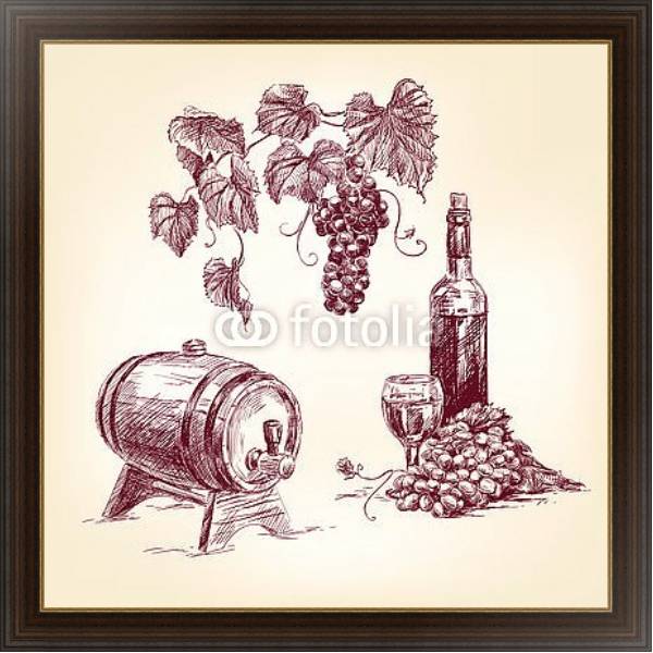 Постер Виноградное вино с типом исполнения На холсте в раме в багетной раме 1.023.151