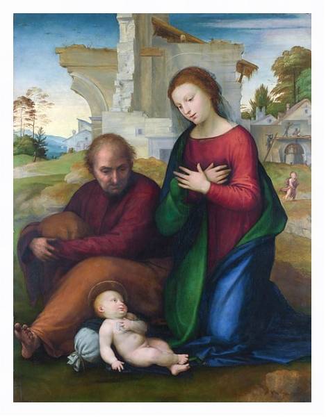 Постер Мадонна, поклоняющаяся младенцу со Святым Джозефом с типом исполнения На холсте в раме в багетной раме 221-03