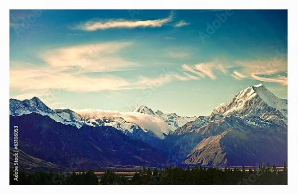 Постер Новая Зеландия, горы Кука с типом исполнения На холсте в раме в багетной раме 221-03