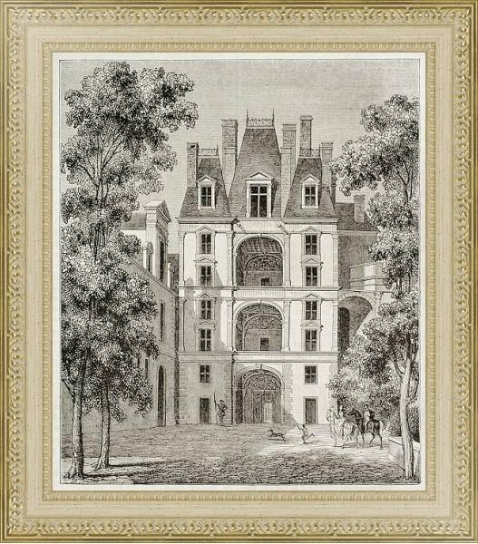 Постер Fointainebleau castle: pavilion of the golden door, France. Published on Magasin Pittoresque, Paris, с типом исполнения Акварель в раме в багетной раме 484.M48.725