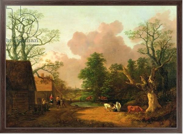 Постер A Landscape with Figures, Farm Buildings and a Milkmaid, c.1754-6 с типом исполнения На холсте в раме в багетной раме 221-02