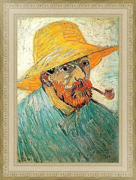 Постер Автопортрет в соломенной шляпе с трубкой с типом исполнения На холсте в раме в багетной раме 484.M48.725